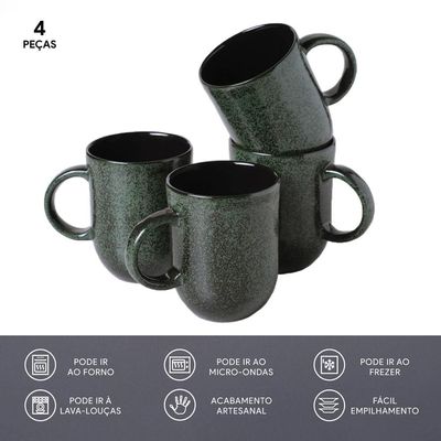 Conjunto de Canecas Porto Brasil Orgânico Greenery 4 peças - 273 ml Verde