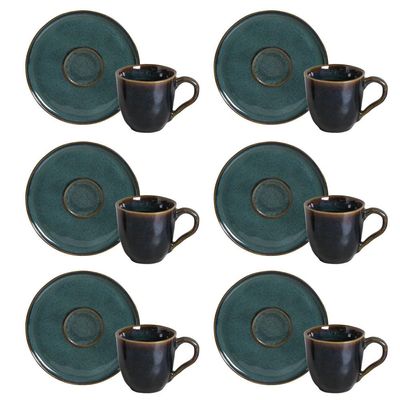 Conjunto de Xícaras de Café com Pires Porto Brasil Bio Oceano 6 peças - 120 ml Azul