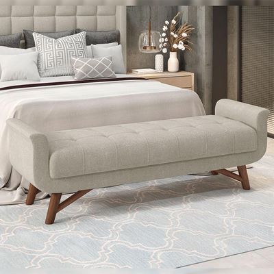 Kit Cabeceira Cama Box Paris 140 cm com Puff Recamier Itália P05 Bouclê Creme - Lyam Decor