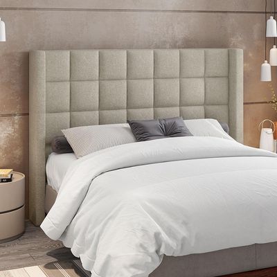 Kit Cabeceira Cama Box Paris 140 cm com Puff Recamier Itália P05 Bouclê Creme - Lyam Decor