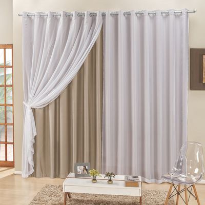 Cortina 2 Mts Sala Quarto Voal e Semiblackout para Trilho Comum Bege