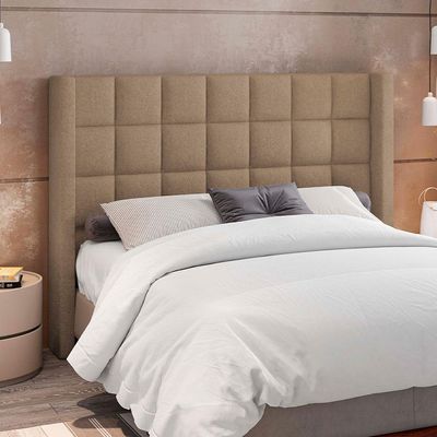 Kit Cabeceira Cama Box Paris 140 cm com Puff Recamier Itália P05 Bouclê Bege - Lyam Decor