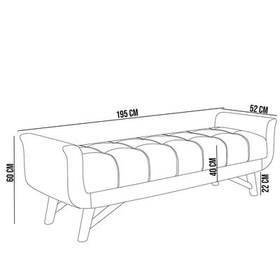 Puff Recamier Decorativo com Pés em Madeira 195 cm Itália P05 Bouclê Cinza - Lyam Decor