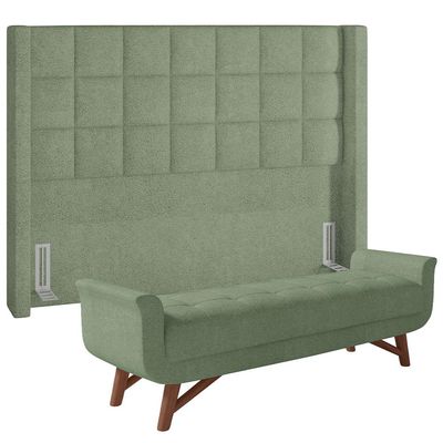 Kit Cabeceira Cama Box Paris 195 cm com Puff Recamier Itália P05 Bouclê Oliva - Lyam Decor
