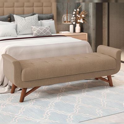 Puff Recamier Decorativo com Pés em Madeira 195 cm Itália P05 Bouclê Bege - Lyam Decor