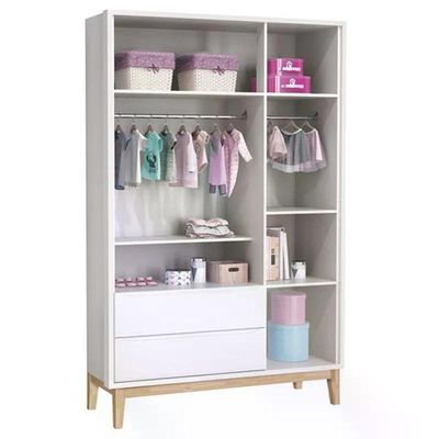 Dormitório Classic 3 Portas E Cômoda 3 Gavetas Branco Com Pés Madeira Natural - Reller Móveis Branco