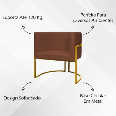 Poltrona Decorativa Recepção Luna Suede Cores Base De Ferro Dourada - Terracota, Suede