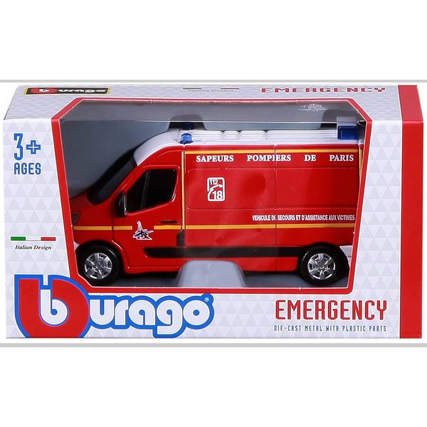 Miniatura - Carro - Renault Master - 1:50 - Bburago Emergency - VERMELHO BUR32008