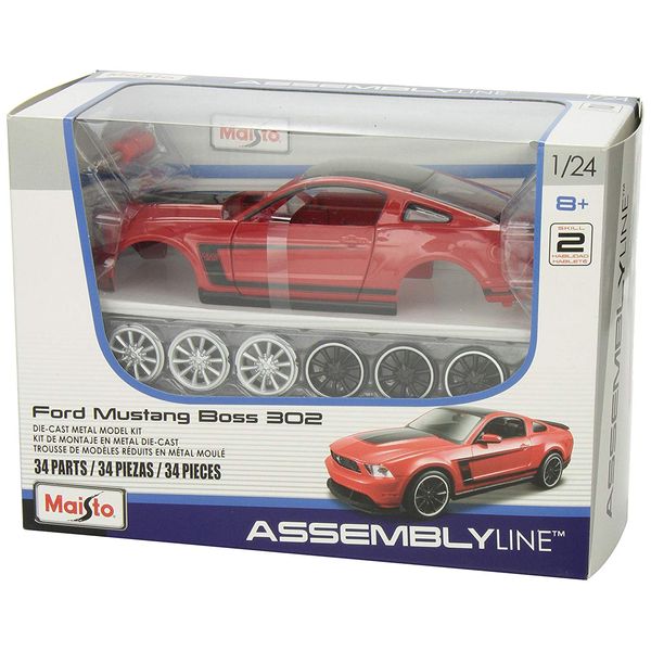 Miniatura - Carro - 2012 Ford Mustang Boss 302 - 1:24 - Kit De Montar - Maisto Assembly Line - Vermelho MAI39269