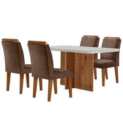 Sala De Jantar Mesa 120cm Mdf Vidro Canto Copo 4 Cadeiras