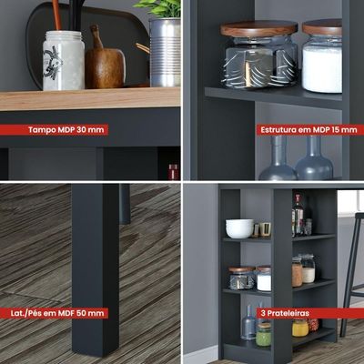 Bancada Cozinha Gourmet Ditália 3 Prateleiras Cd-1022 Preto