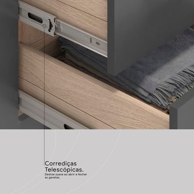 Balcão Demóbile Firenze com 3 Portas, 2 Gavetas e 1 Prateleira + Pia para Cozinha Ghelplus King com Válvula - 120x53cm Avena com Grafito