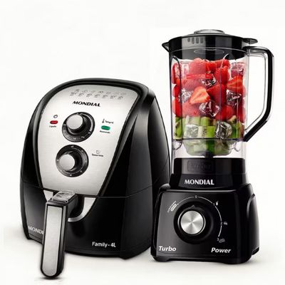 Fritadeira Elétrica Sem Óleo Air Fryer Mondial AFN40BI 4L + Liquidificador Mondial Turbo Power L-99 FB 500W com 3 Velocidades Preto com Inox / 220V