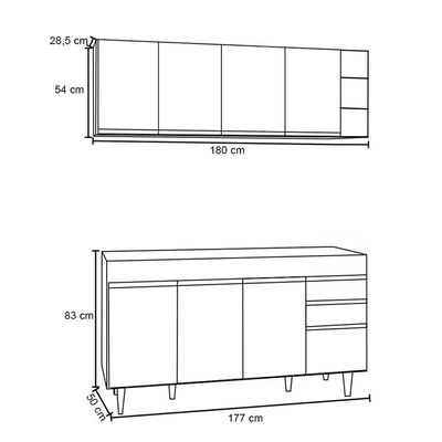 Armário Nevada E Para Pia 180Cm Dallas Preto - Lumil