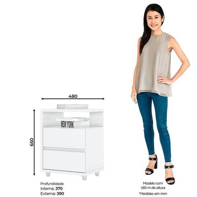 Mesa De Cabeceira 2 Gavetas Nora Casa 812 Branco
