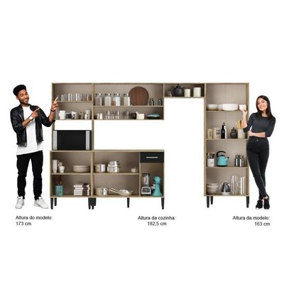 Armário Cozinha Completa Arizona Plus Carvalho Preto Carraro
