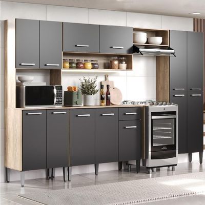 Armário Cozinha Completa Arizona Plus Carvalho Preto Carraro