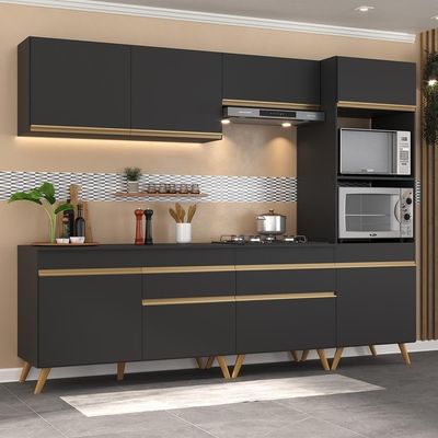 Cozinha Completa 5 Peças C/ Armário E Balcão Veneza Gb Preta