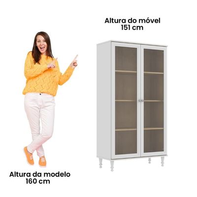Cristaleira Estante Para Livros Ditália 2Portas Vidro Branco