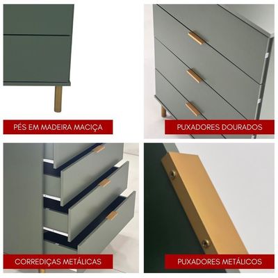Cômoda Ditália 6 Gavetas Dm-243 Verde Oliva