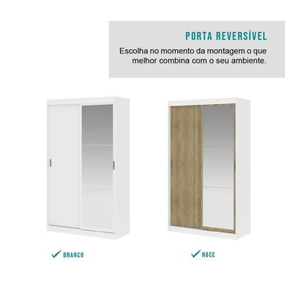 Guarda Roupa Infantil 2 Portas 2 Gav Espelho Branco