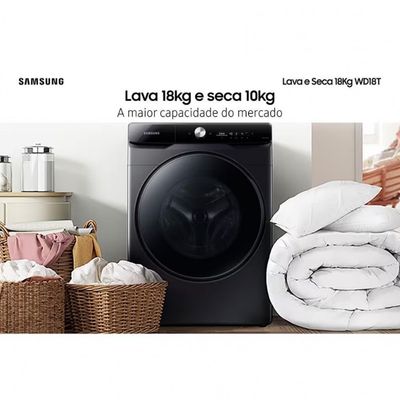 Lava e Seca Samsung WD18T Black Inox Smart com Digital Inverter e Ecobubble WD18T6500GV 18 e 10 kg Preto / 220V