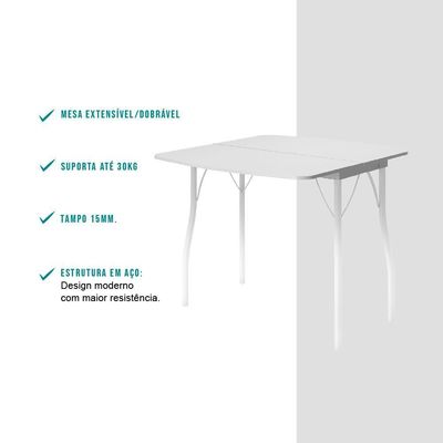 Mesa Dobrável Tampo Branco Tubos Brancos Carraro