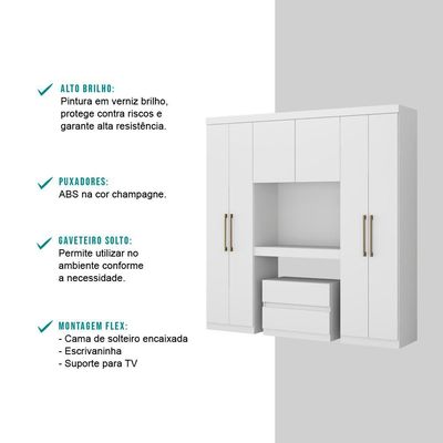 Guarda Roupa Casal 6 Portas 2 Gavetas Porto Branco Carraro