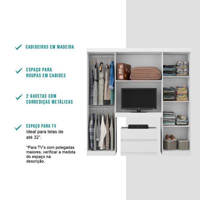Guarda Roupa Casal 6 Portas 2 Gavetas Porto Branco Carraro
