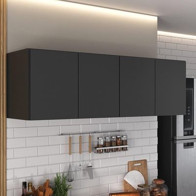Armário De Cozinha Aéreo 4 Portas Multimóveis Mp2156 Preto Preto