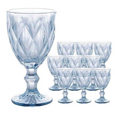 Jogo 10 Taças De Vidro Diamond Diamante Azul Metálico Para água 325ml Lyor