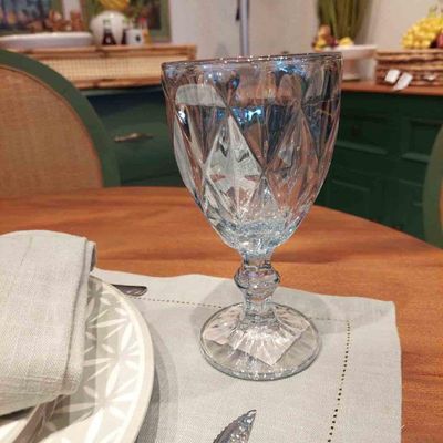 Jogo 10 Taças De Vidro Diamond Diamante Azul Metálico Para água 325ml Lyor