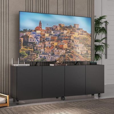 Rack Para Tv Até 50 Polegadas  E Rodízios Mp1069 Preto Preto