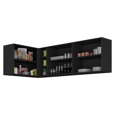 Kit Armário De Cozinha Aéreo Canto 90cm E Aéreo 120cm Veneza Multimóveis Mp2148 Preto-dourado