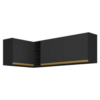 Kit Armário De Cozinha Aéreo Canto 90cm E Aéreo 120cm Veneza Multimóveis Mp2148 Preto-dourado