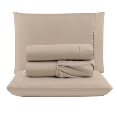 Kit C- 4 Jogos Cama Lençol Unique Casal Padrão Micro Percal 400 Fios Ponto Palito 4 Peças - Avelã E