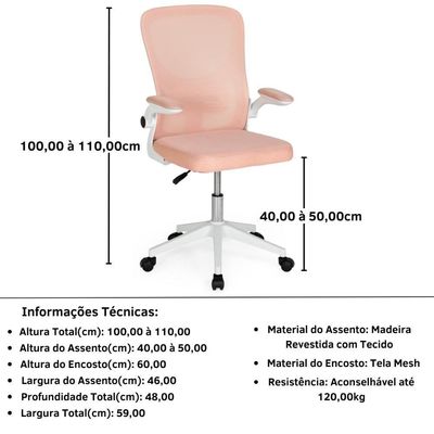 Cadeira De Escritório Mônaco Base Giratória - Rosa