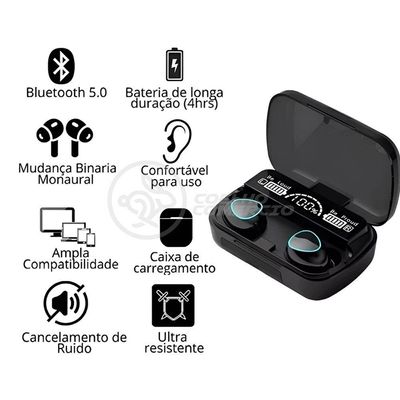 M10 Fone De Ouvido Bluetooth Sem Fio V5.3 Com Display Led Cancelamento De Ruído E Power Bank