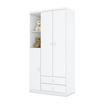 Guarda Roupa Infantil 03 Portas 02 Gavetas Henn Branco Ou Branco Com Rosa Chá
