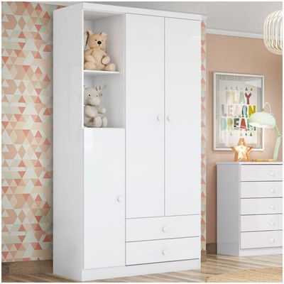 Guarda Roupa Infantil 03 Portas 02 Gavetas Henn Branco Ou Branco Com Rosa Chá