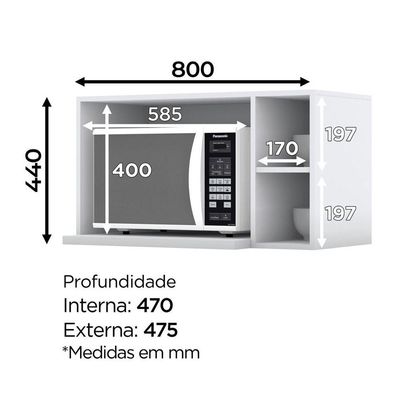 Armário Aéreo Para Micro-ondas 2 Nichos 80cm Henn Branco Hp