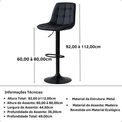 Banqueta Alta Elegance  Com Base Giratória E  - Preto