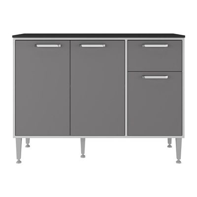 Balcão De Cozinha Gabinete Pia 105cm 3 Portas 1 Gaveta Branco-lacca Fumê Branco-lacca Fumê
