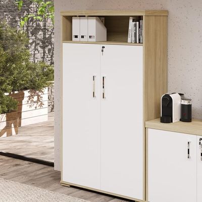 Armário Multiuso Office Com 2 Portas E Nicho Atria Executiva 173cm A02 Carvalho Branco - Lyam Decor