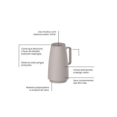 Bule Térmico Tramontina Exata em Plástico Bege com Ampola de Vidro 500 ml