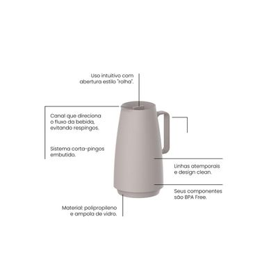 Bule Térmico Tramontina Exata em Plástico Bege com Ampola de Vidro 500 ml