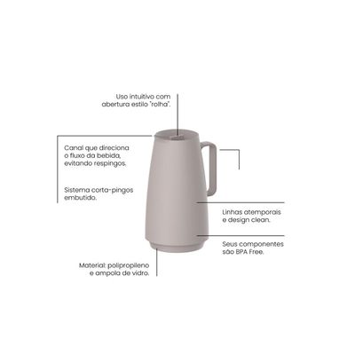 Bule Térmico Tramontina Exata em Plástico Bege com Ampola de Vidro 500 ml