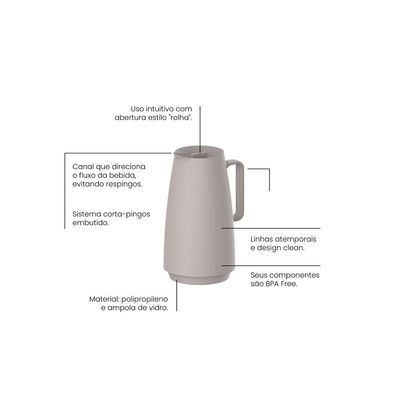 Bule Térmico Tramontina Exata em Plástico Bege com Ampola de Vidro 500 ml