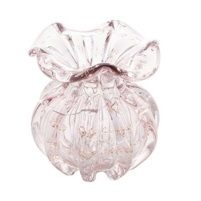 Vaso Murano Vidro Italy Rosa Claro E Dourado Wolff 10x11cm