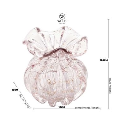 Vaso Murano Vidro Italy Rosa Claro E Dourado Wolff 10x11cm